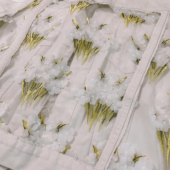 BOSTON PROPER DIY White Floral Lace Denim Jacket - Picture 2 of 6